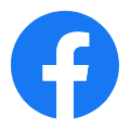 Facebook logo with white 'f' on blue circle background.