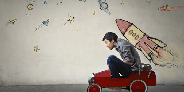 Creative journey with rocket and stars